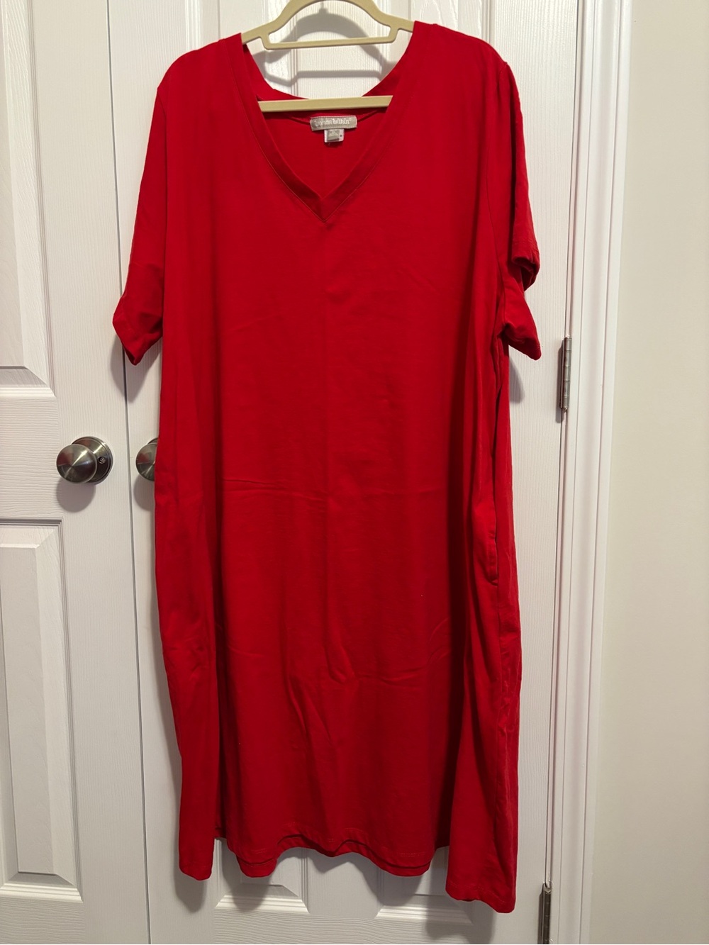 Woman Within Red V-Neck T-shirt Dress
